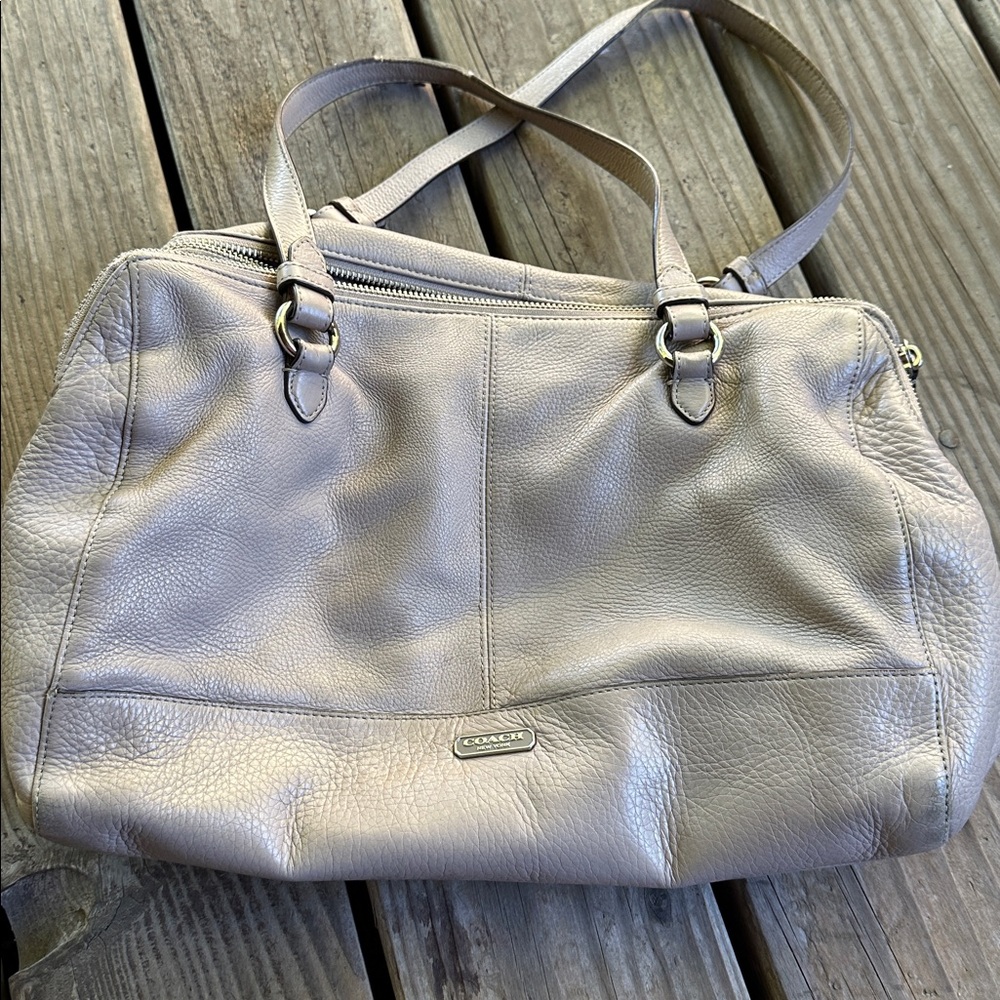 Coach Madison Sophia Tan Leather Pebbled large Satchel Handbag